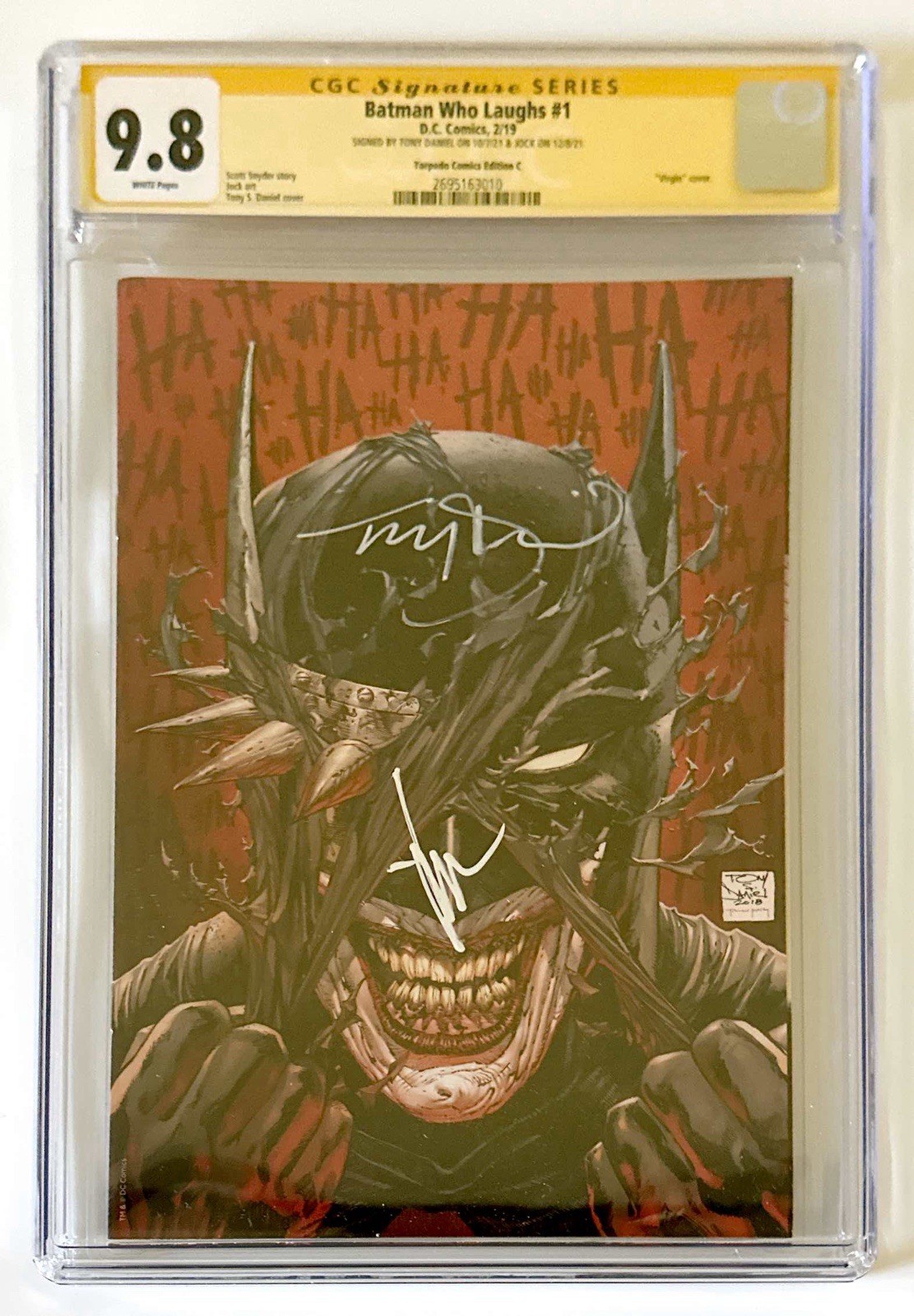 Batman Who Laughs #1 Edition C Virgin Cover Signed CGC 9.8