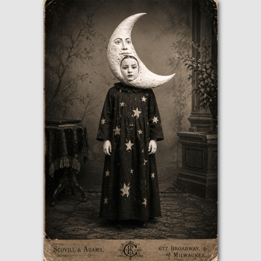 Creepy Girl Moon Costume Victorian Oddities Halloween Vintage Photo Print 59
