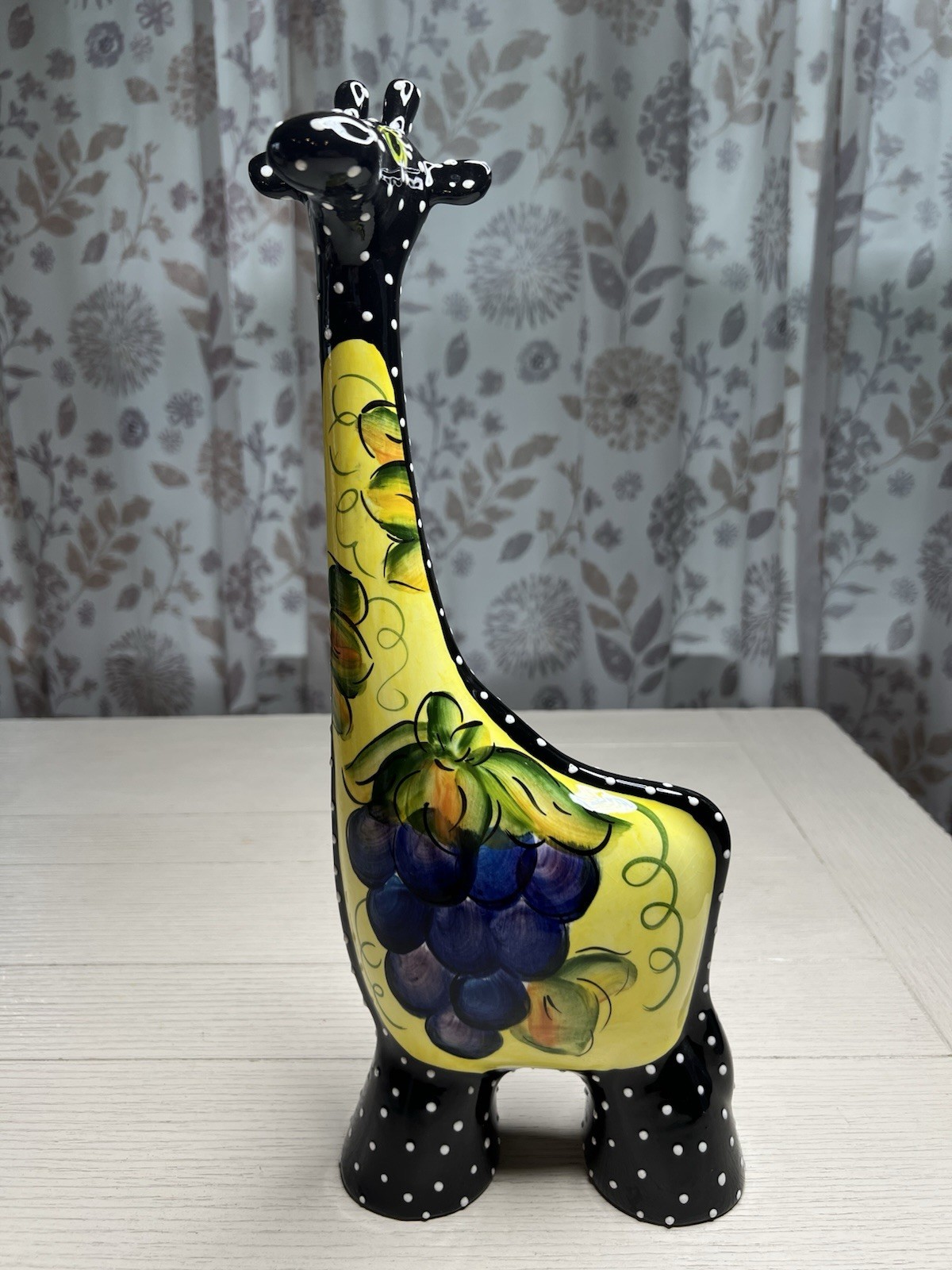 Vintage Anatoly Turov Hand Painted Ceramic Giraffe Grapes Polka Dots Signed 16”