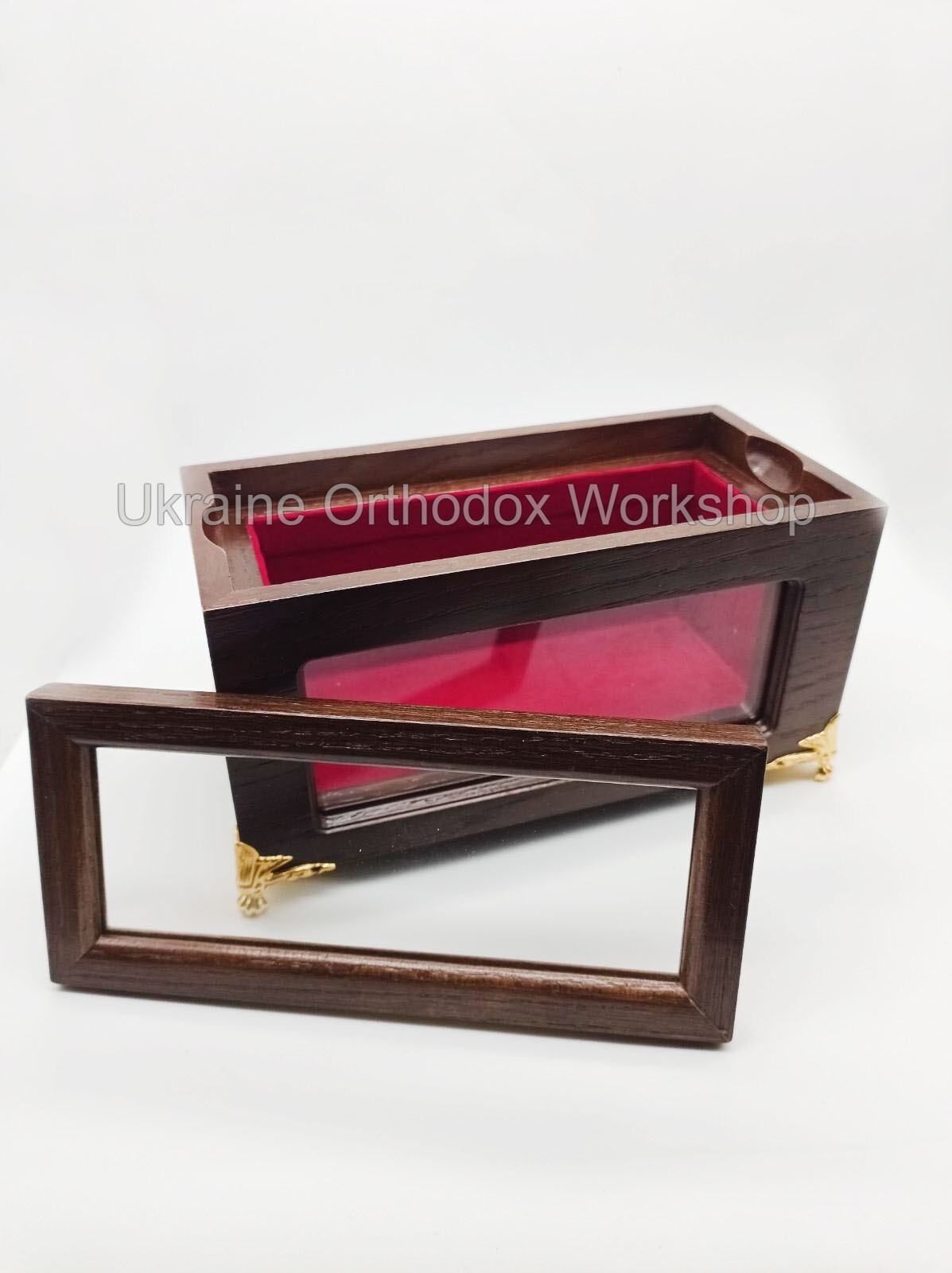 Handcarved Orthodox Reliquary Box Wood Ark Red Velvet 7.87\