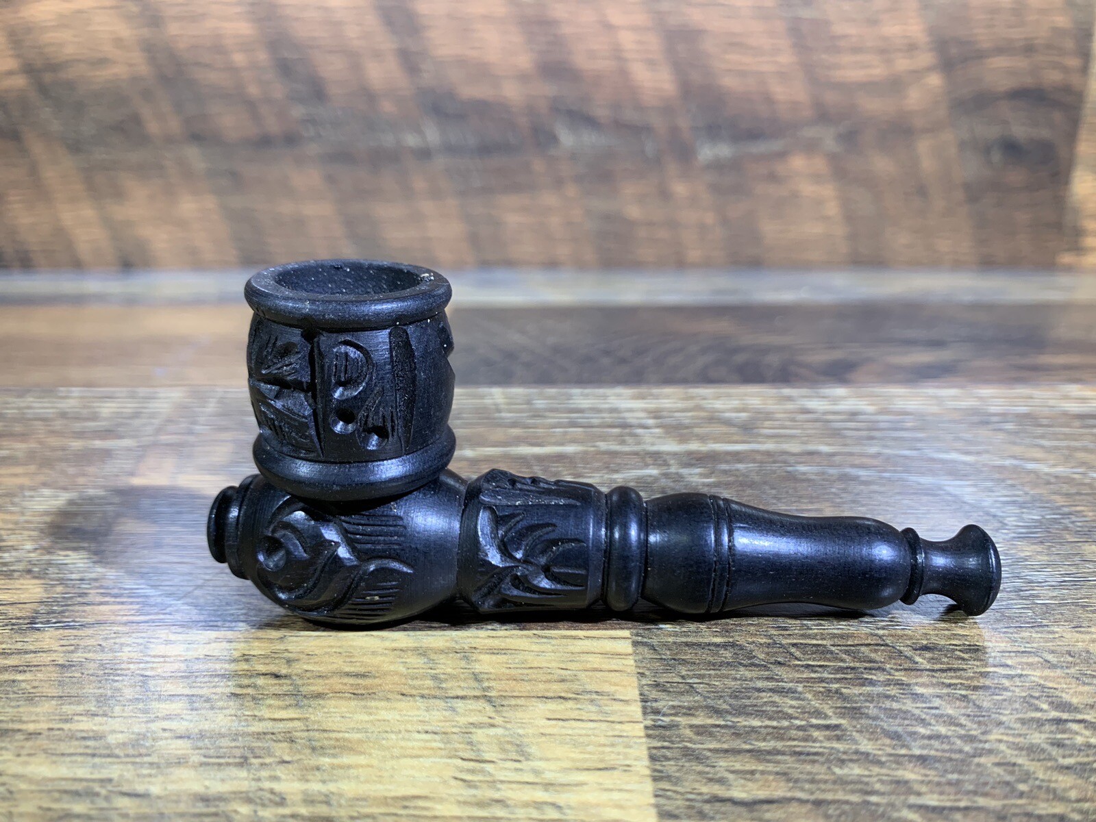 Engraved Wooden Black Smoking Pipe Handmade 4\