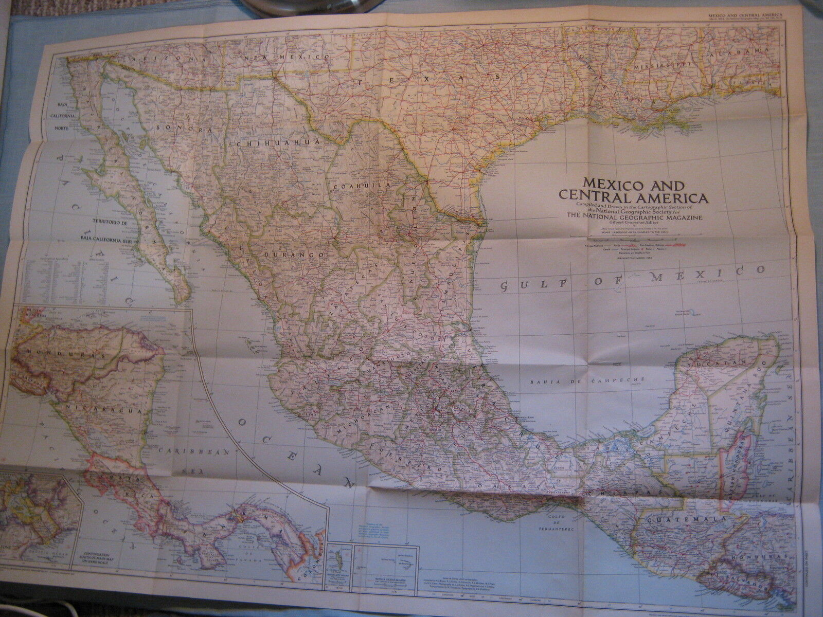 VINTAGE MEXICO AND CENTRAL AMERICA WALL MAP National Geographic March 1953 