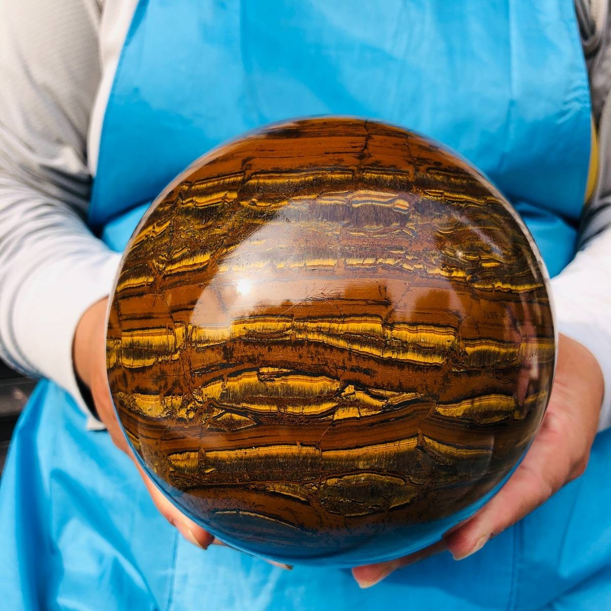 Rare  8.4 LB Natural Tiger\'s Eye Sphere Tumbled Tiger\'s Eye Ball Healing 4295