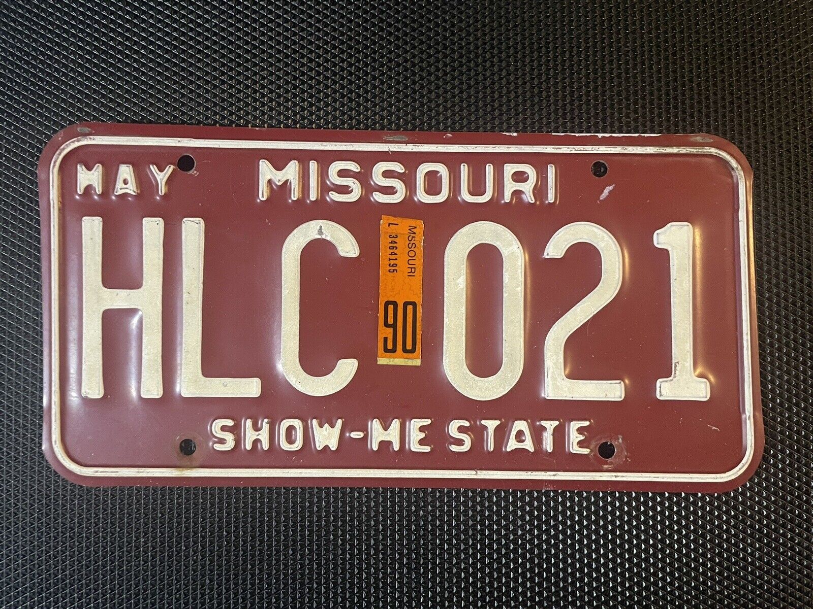 MISSOURI LICENSE PLATE 1990 MAY HLC 021