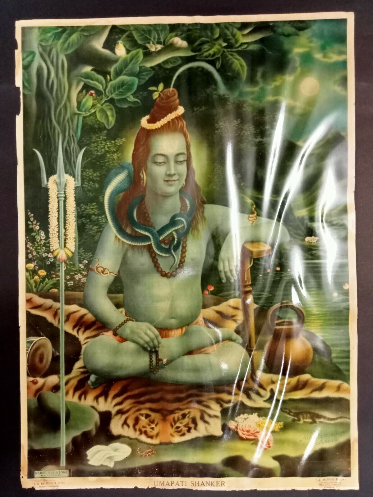 RARE Orig Vintage Old Litho Art Print Hindu India Umapati Shiva Shanker 20\