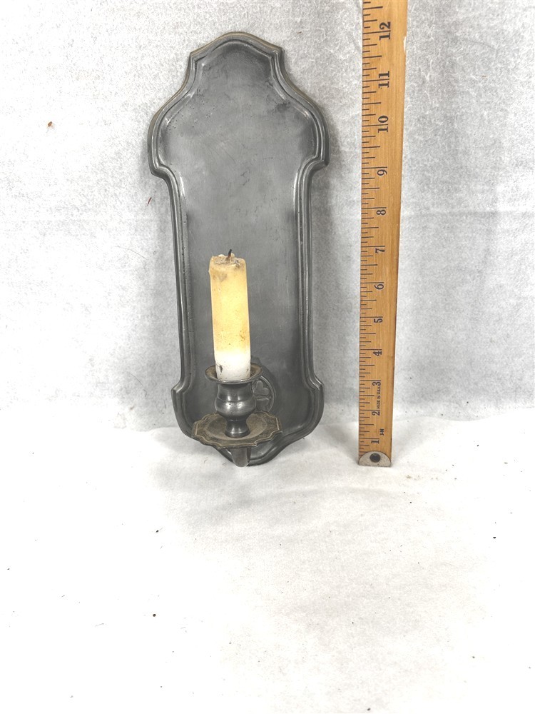 antique pewter candle sconce 13 x 5.5 old candle hall marked original very good 