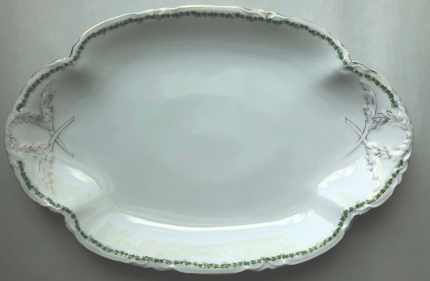 M.W. & CO. ROYAL SAXONY CHINA BAND of GREEN IVY on EDGE 16” Oval serving platter