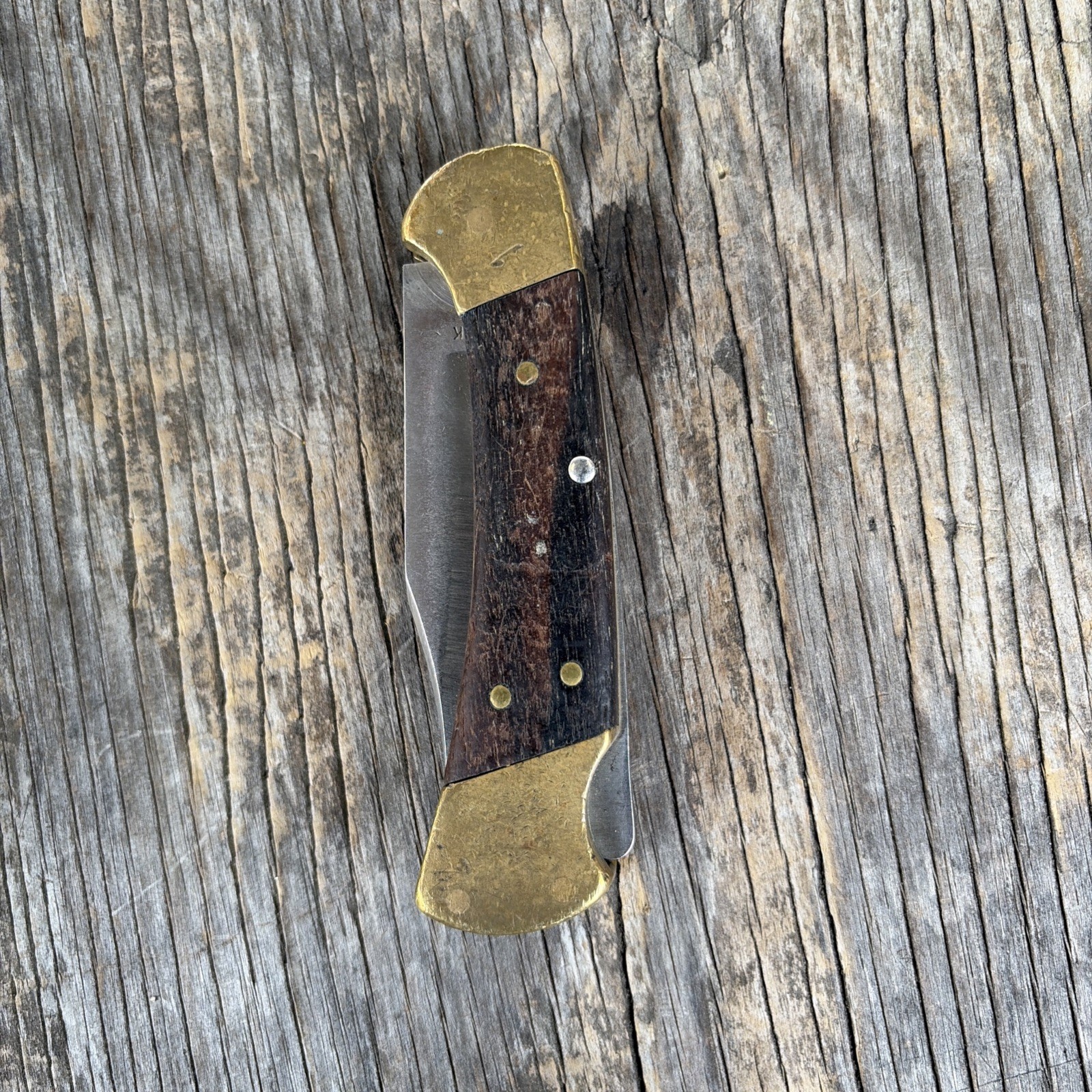 Buck 112 Ranger Lockback Pocketknife Wood/Brass Handle Stainless 1974-1980