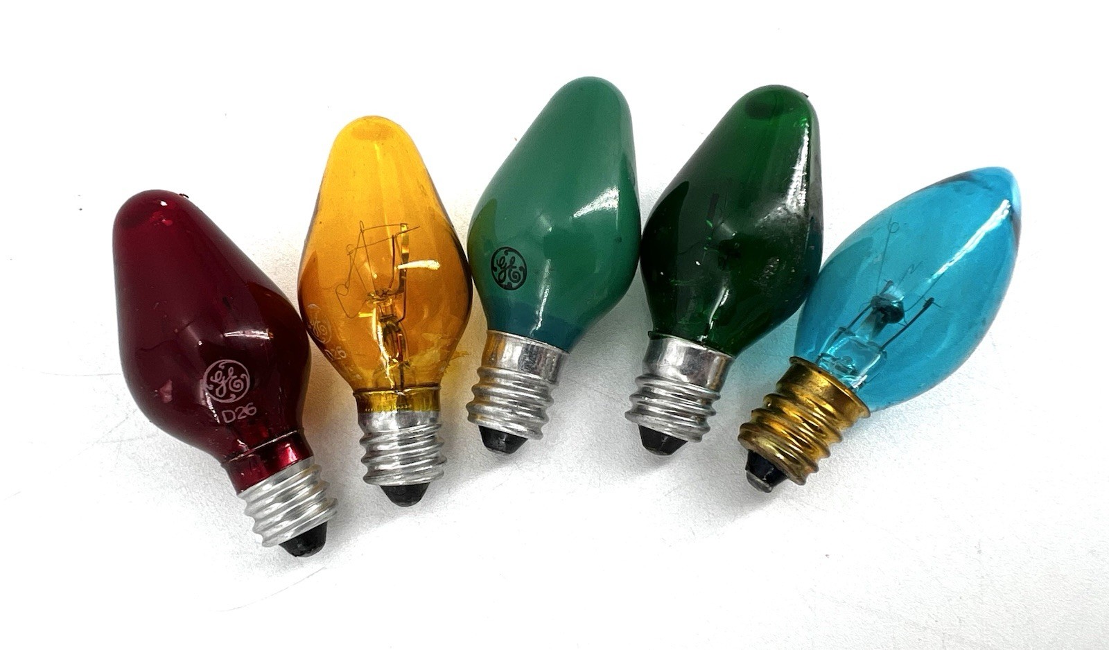 Vintage GE C 7.5 Christmas Light Bulbs Lot of 4 Mixed Colors Untested D26