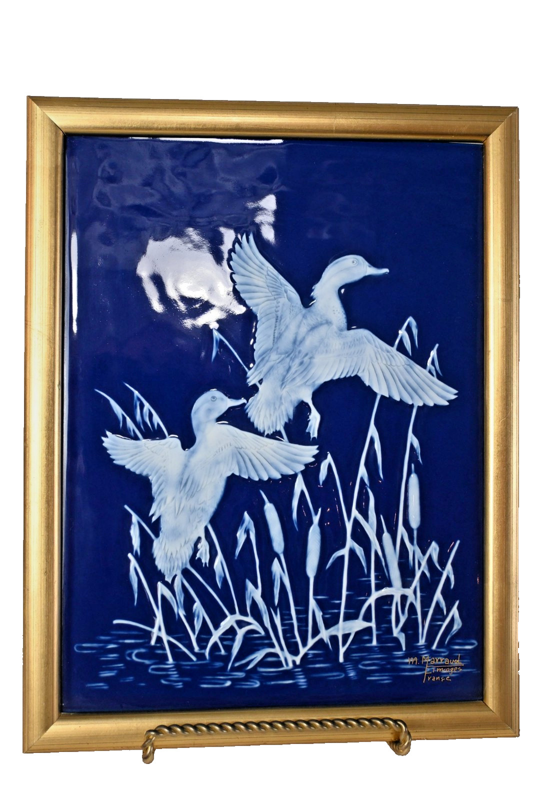 French Vintage LIMOGES Blue Porcelain Wall Plaque Fontanille & Marraud  10x14