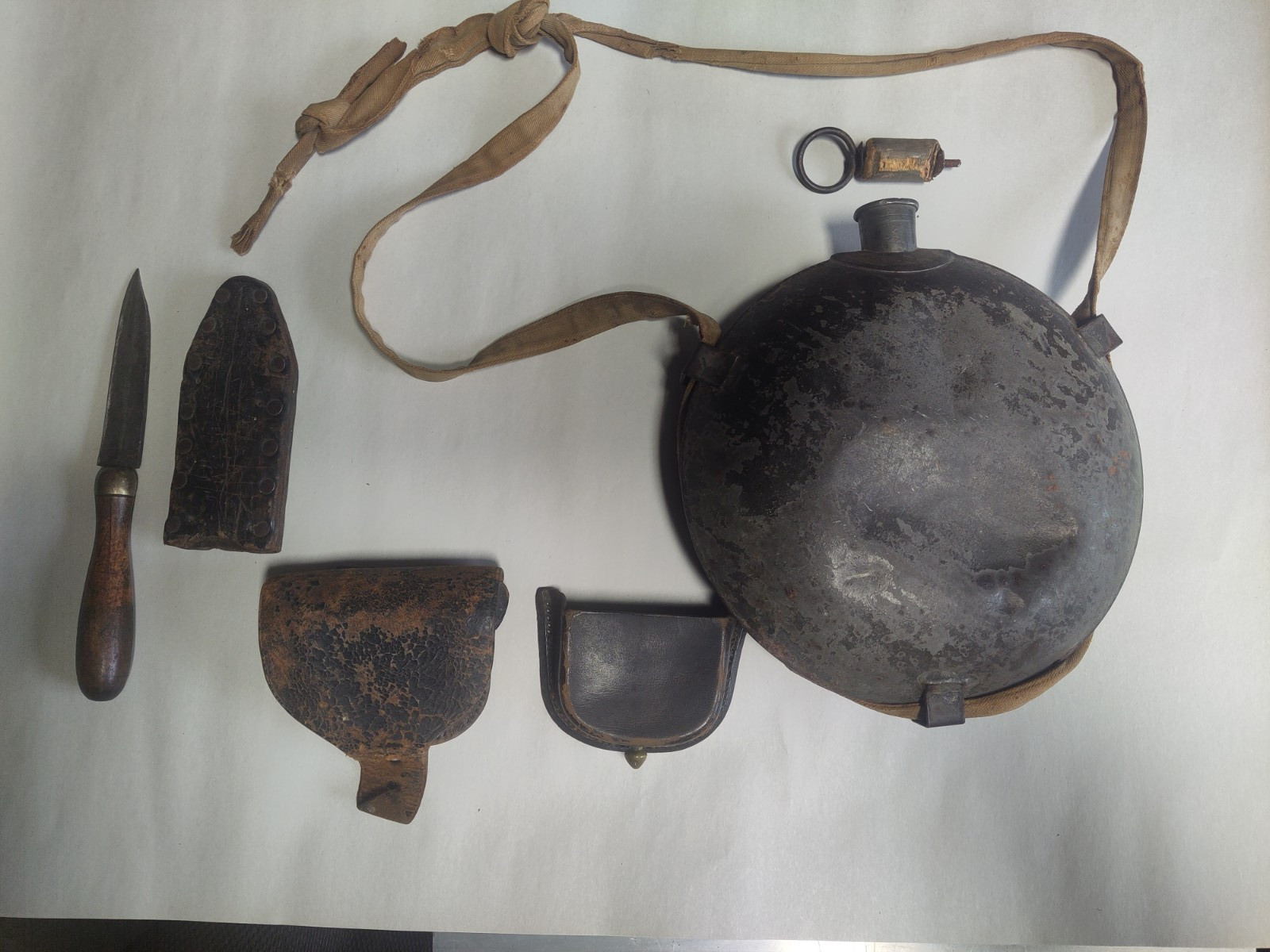 civil war original period items including a model 1858 smooth sided canteen