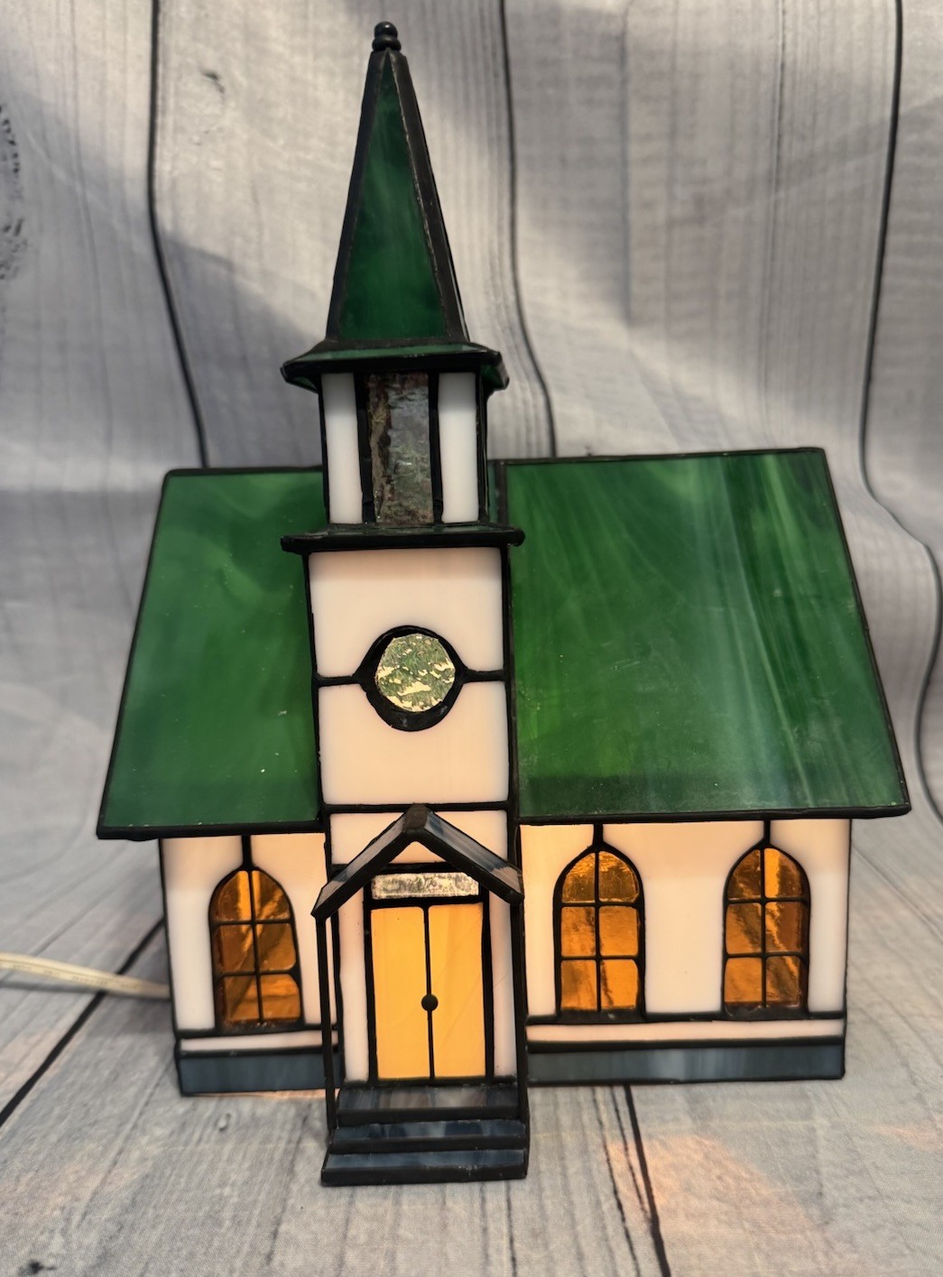 STAINED GLASS Church Country Lighted Vintage