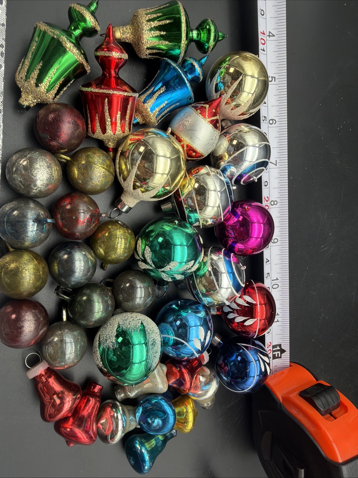 37 Vtg Mini Mercury Glass Christmas Ornaments Figural Bells Reflector Poland