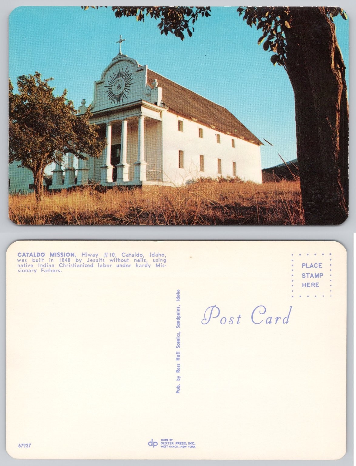 Historic Cataldo Mission Idaho Postcard Jesuit Church 1848 Built Without Nails