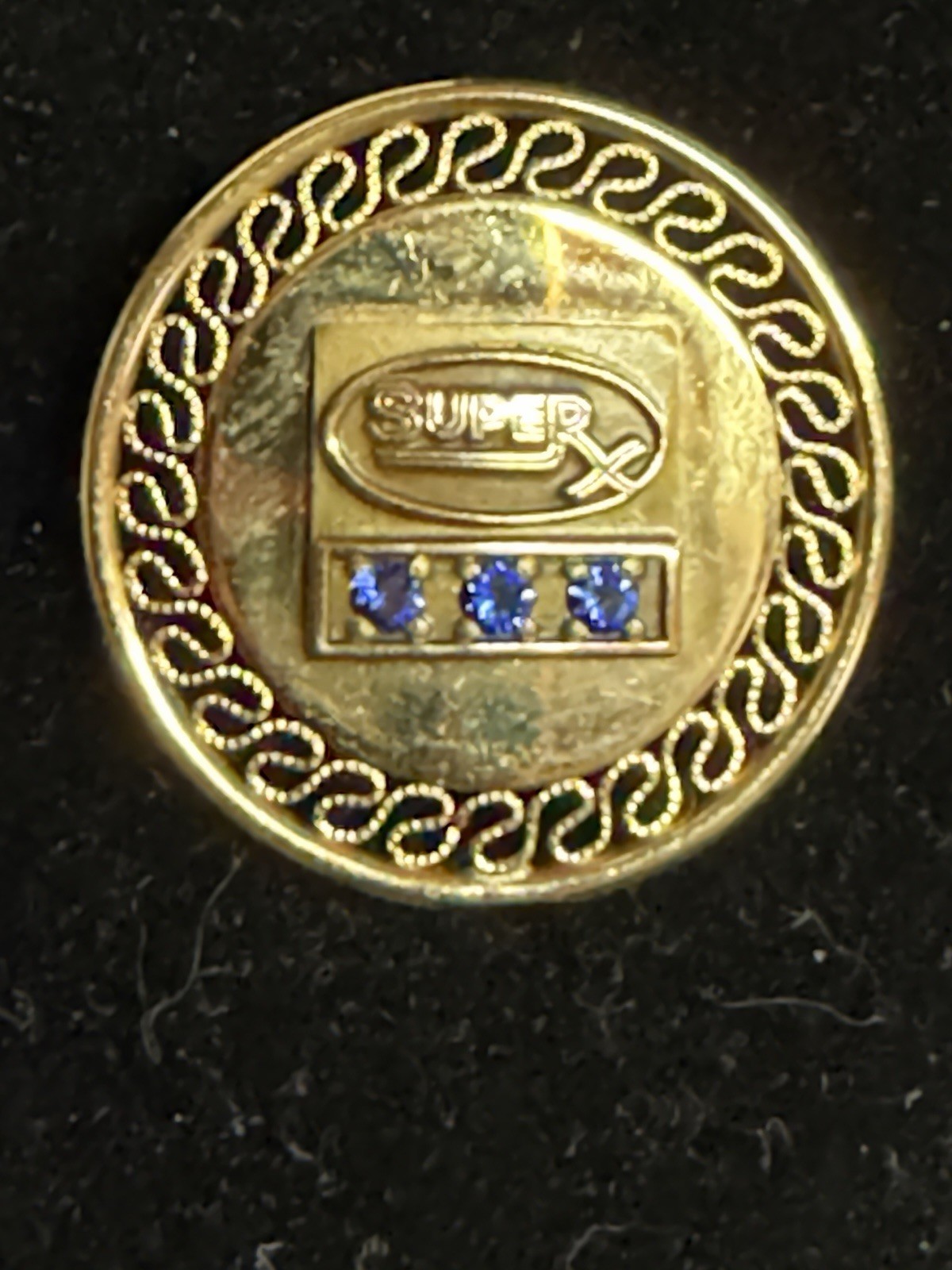 Vintage 1/20 12K GF Super X Service Award Pin Lapel Brooch 3 Blue Stone