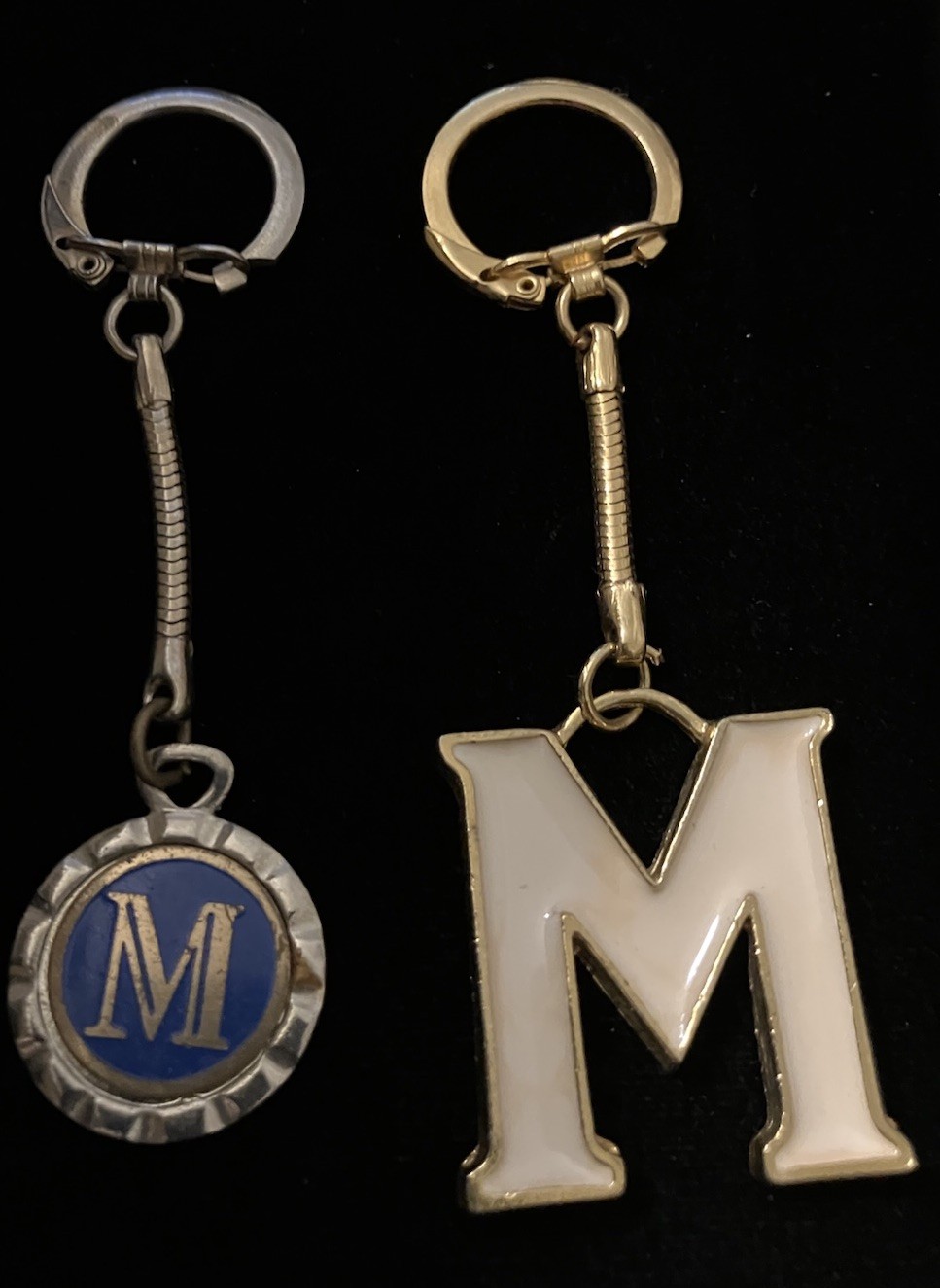 Initial M Vintage Keychain Lot Of 2 Keychains