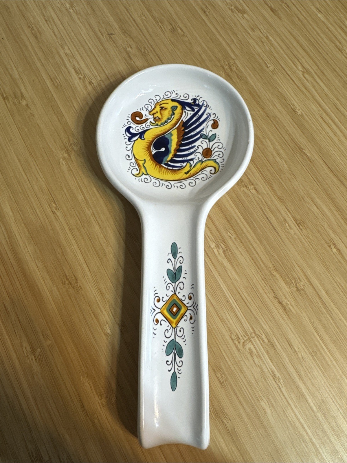 Vintage Ceramica Hova Deruta Made - Italy Large Dragon Spoon Rest Yellow Coolful
