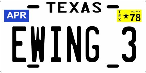 J.R. Miss Ellie & Jock Ewing Dallas TV show 1978 Texas License Plate Collection