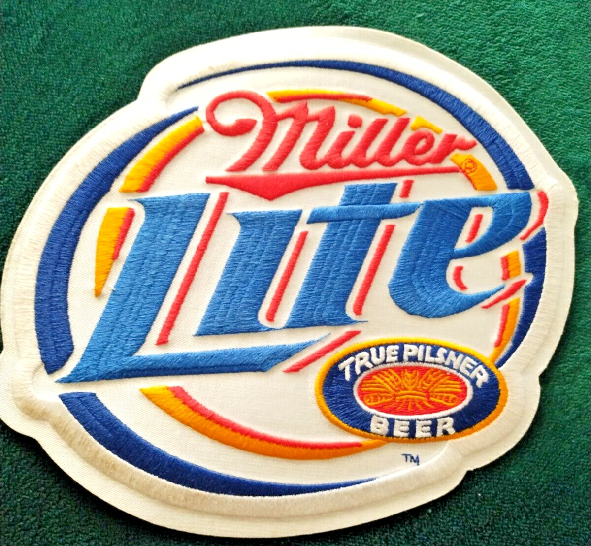 Large MILLER LITE EMBROIDERED PATCH IRON/SEW ON 8x6 A TRUE PILSNER BEER
