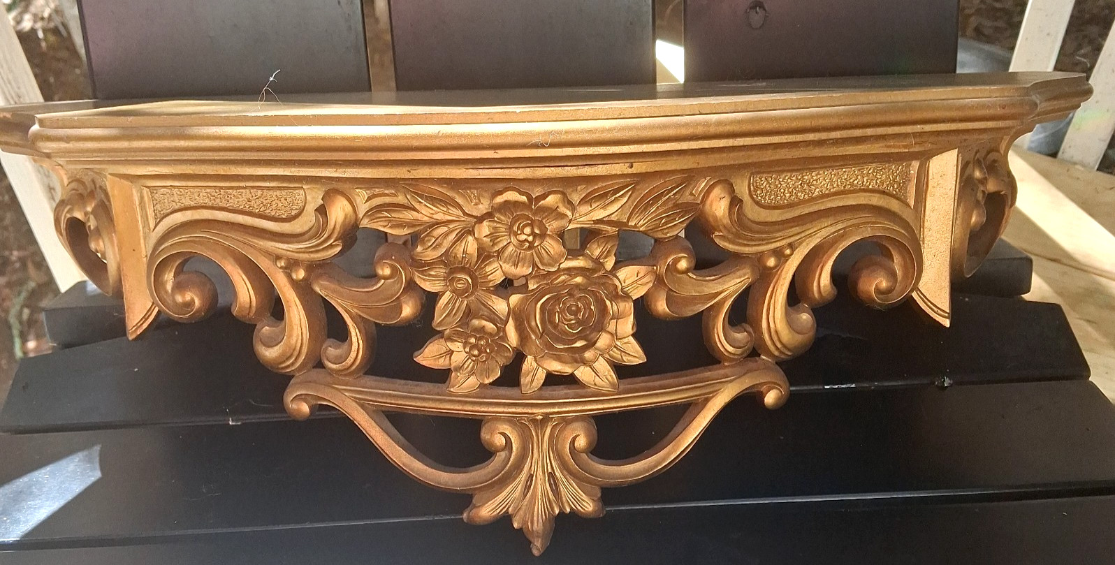 MCM 1969 Hollywood Regency Syroco Floating Shelf #5101 Ornate Gold Rose 19\ MCM 1969 Hollywood Regency Syroco Floating Shelf #5101 Ornate Gold Rose 19\
