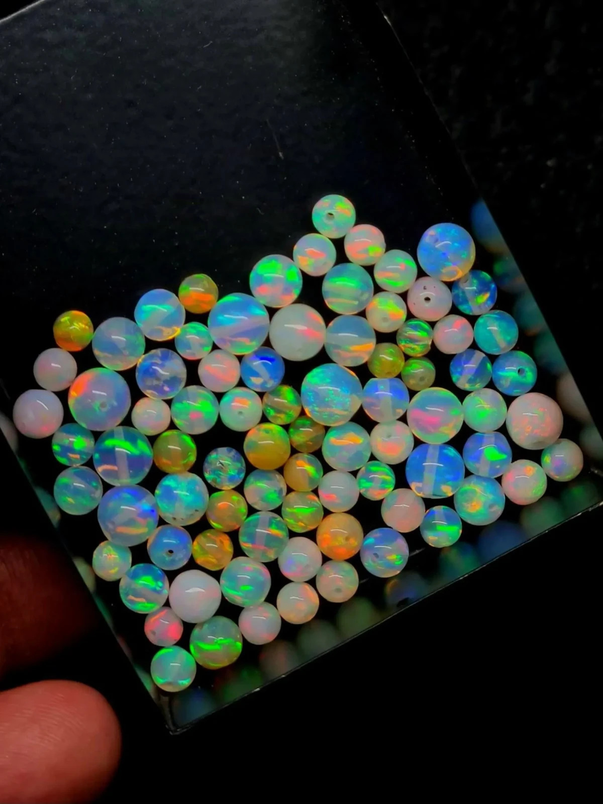 AAA Grade Ethiopian Opal Beads: Drilled Round Opal Balls For Necklace 5pcs.....