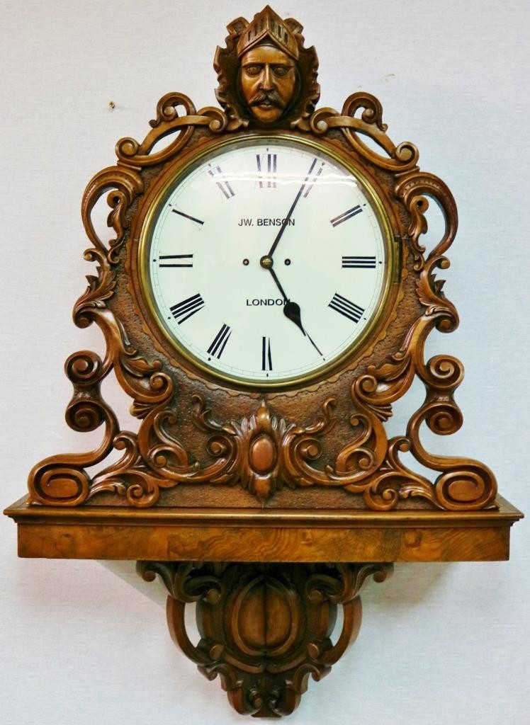 Rare Huge Monumental Antique J W Benson 8Day twin Fusee Carved Walnut Wall Clock