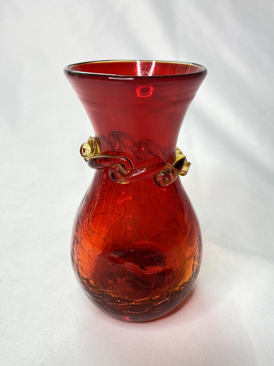 Amberina Crackle Glass Small Bud Vase 4-7/8”