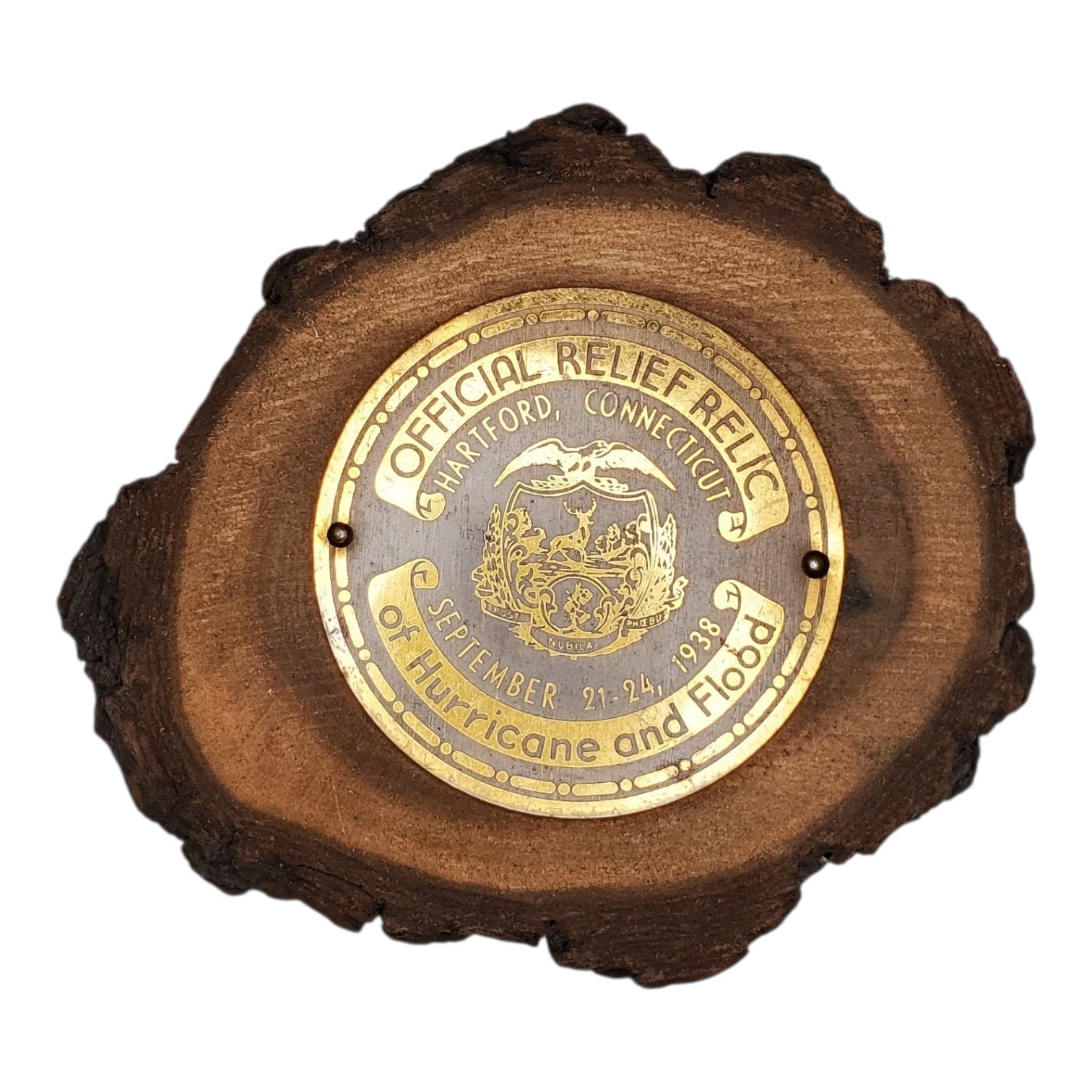 1938 Hurricane & Flood Official Wooden Relief Relic Hartford CT 1938 Hurricane & Flood Official Wooden Relief Relic Hartford CT