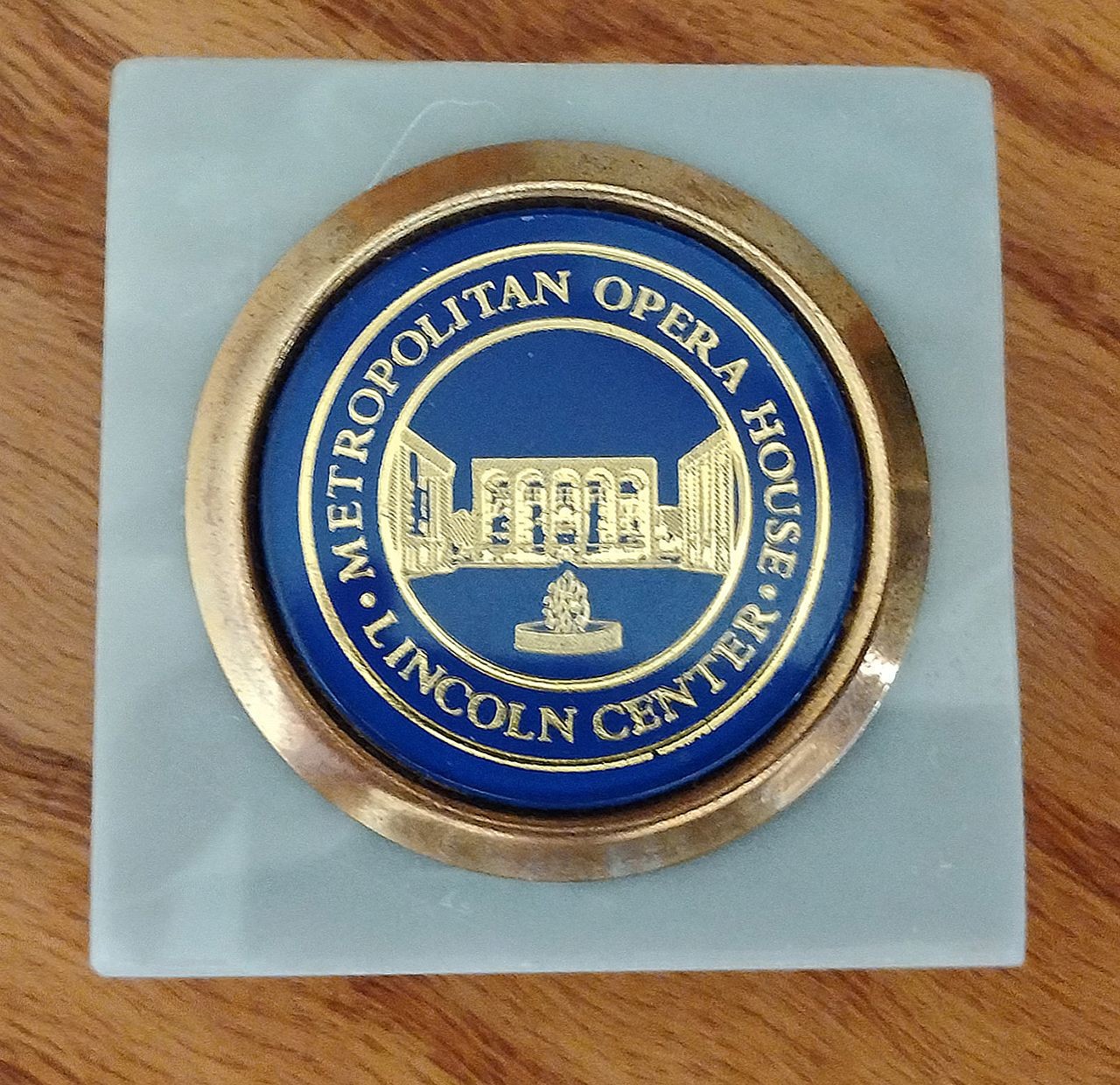Vintage Metropolitan Opera / Lincoln Center Marble & Brass Paperweight 1976