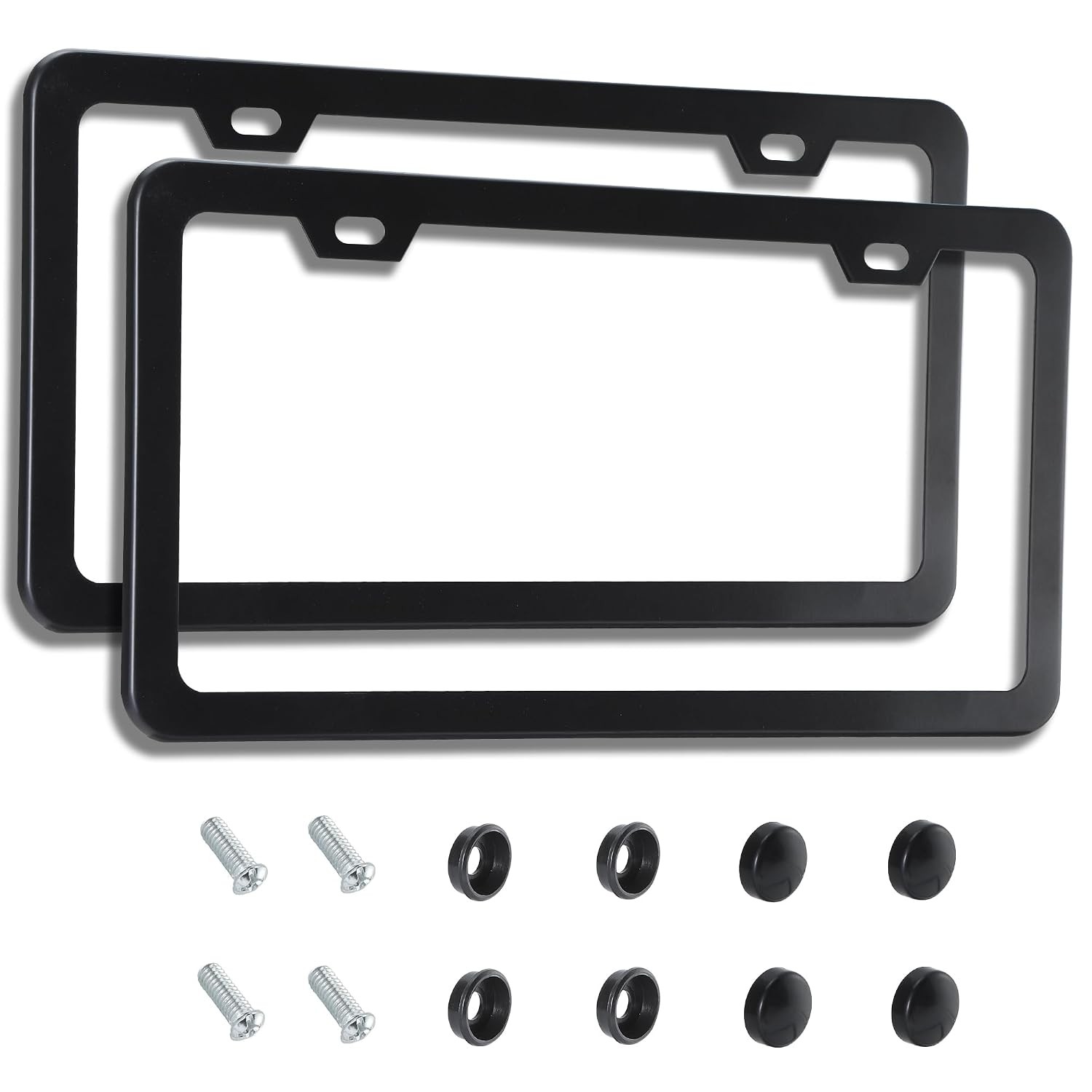 Matte Black Universal Rust Proof License Plate Frames No Cover State Name