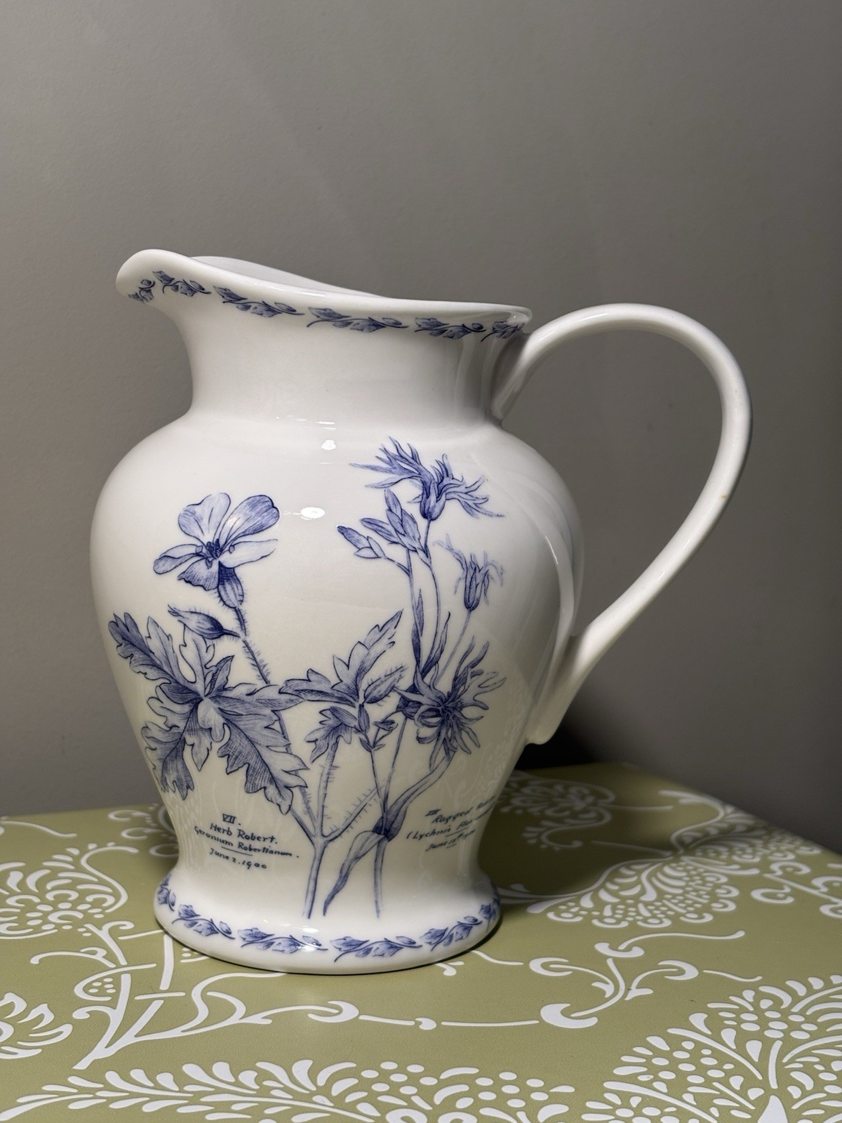 Vintage QUEENS Royal Horticultural Society THE GARDEN Porcelain Pitcher With Tag