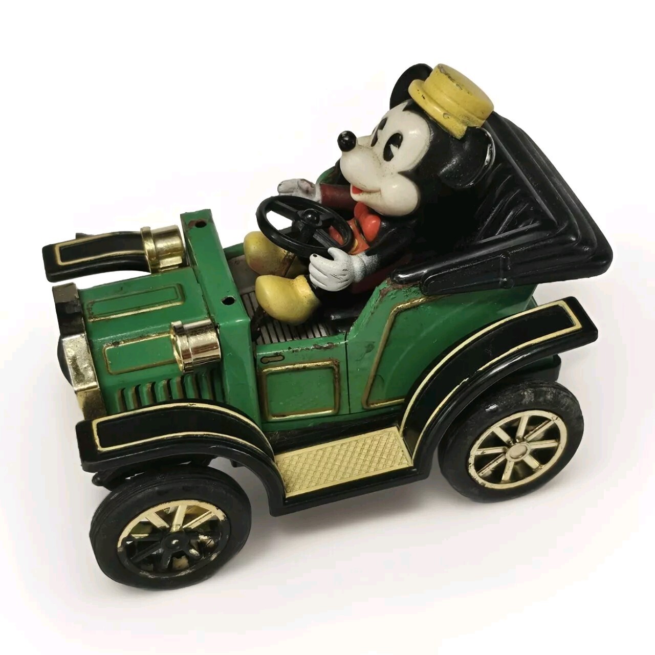 Vintage Walt Disney Mickey Mouse Green Lever Car Masudaya Corp 1981- Not Tested