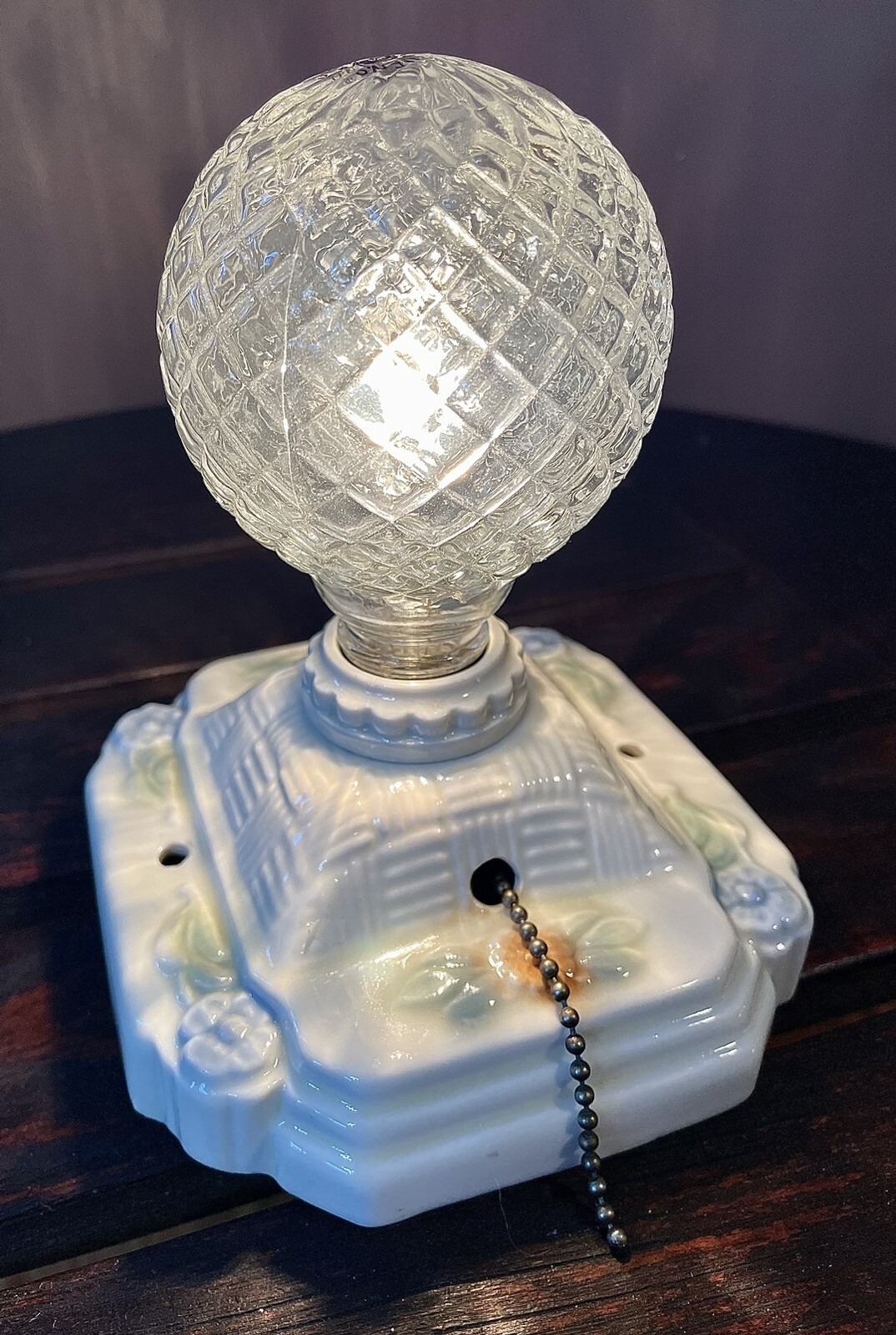 Antique Basket Weave Porcelain Wall Mount Dainty Petite Light Sconce Fixture Vtg