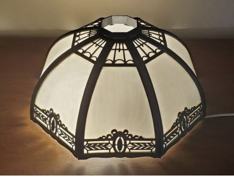 Antique early 20th Century 1900\'s 8 PANEL SLAG GLASS LAMP SHADE Art Nouveau Deco