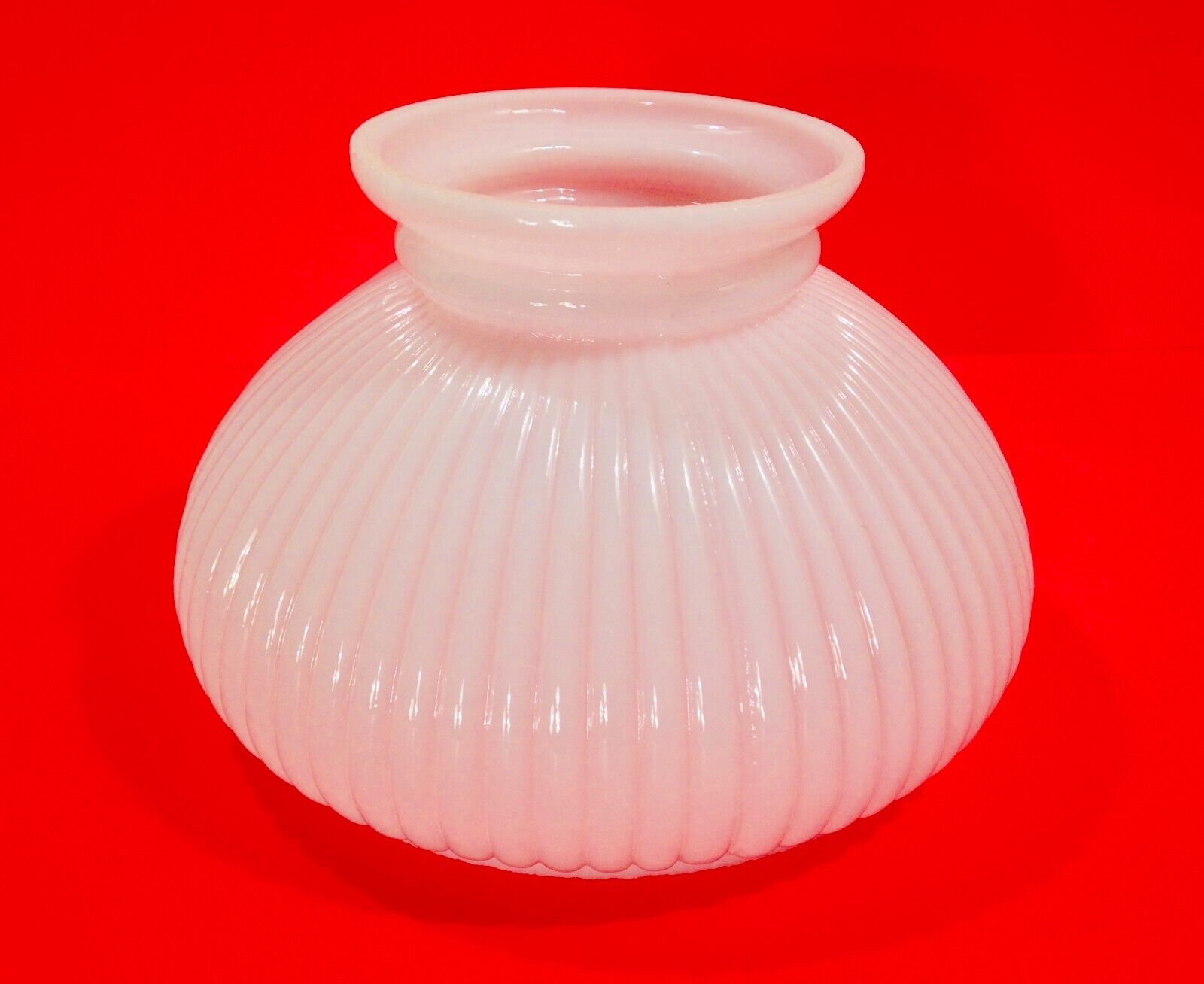 Vintage Aladdin Oil Kerosene Lamp Milk White Ribbed 6 1/2” Glass Shade Nice One