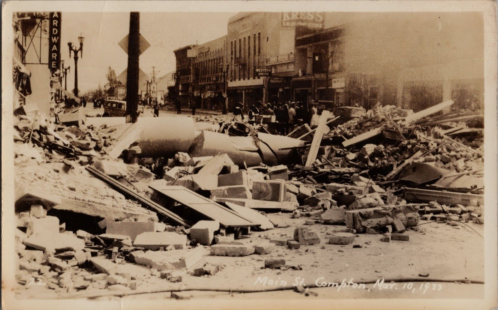 1933 Compton California Earthquake Destruction Ruins Postcard RPPC