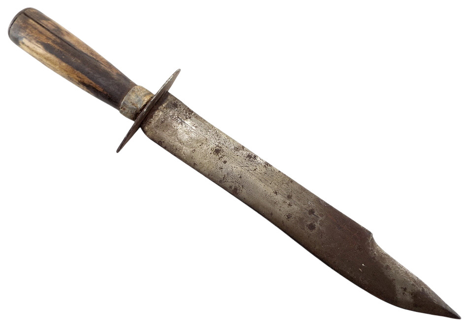 ANTIQUE CIVIL WAR CONFEDERATE BOWIE KNIFE CLIP POINT BLADE, ORIGINAL WOOD HANDLE ANTIQUE CIVIL WAR CONFEDERATE BOWIE KNIFE CLIP POINT BLADE, ORIGINAL WOOD HANDLE