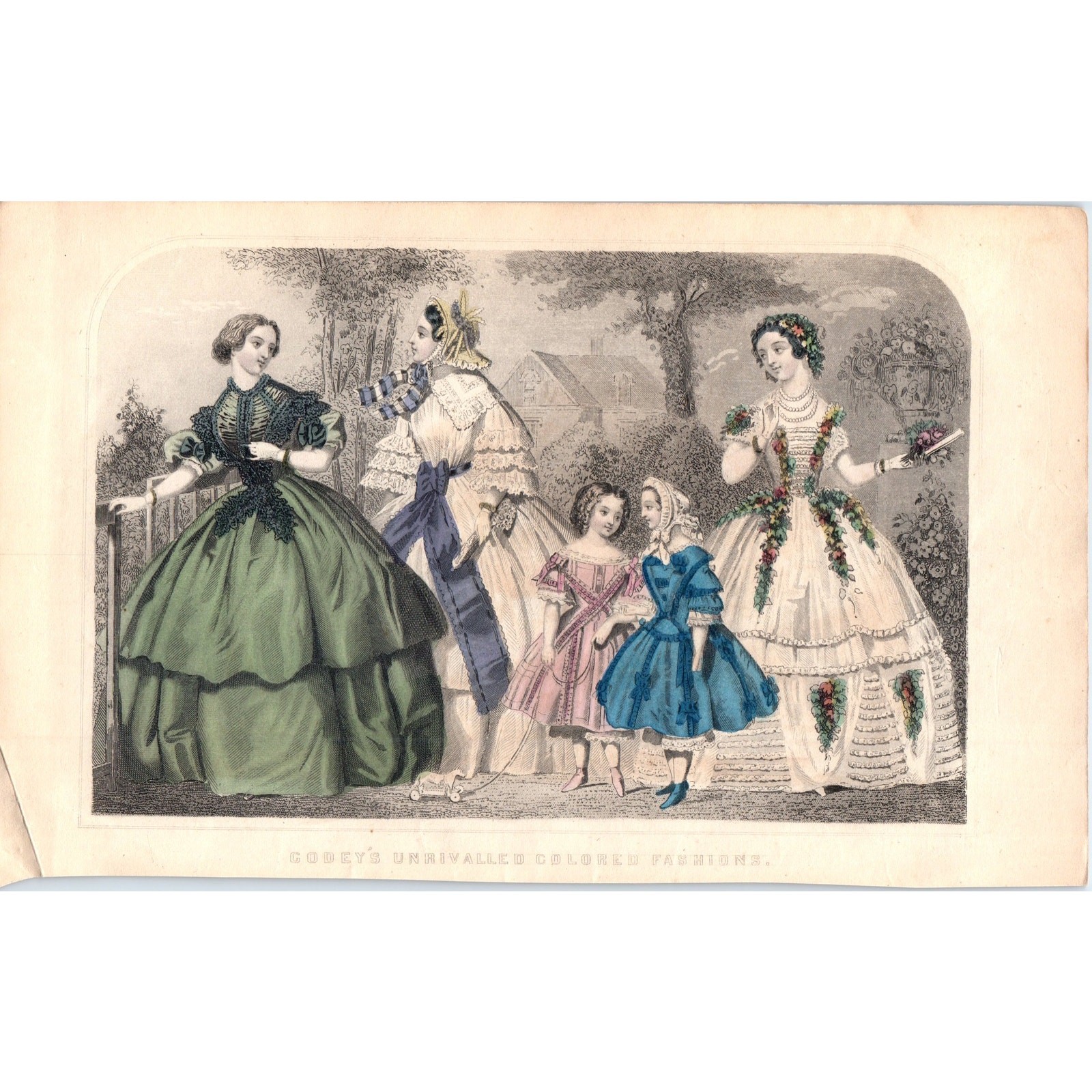 1857 Original Lady\'s Pre Civil War Fashion Plate Hand Tinted Engraving D19-2-1