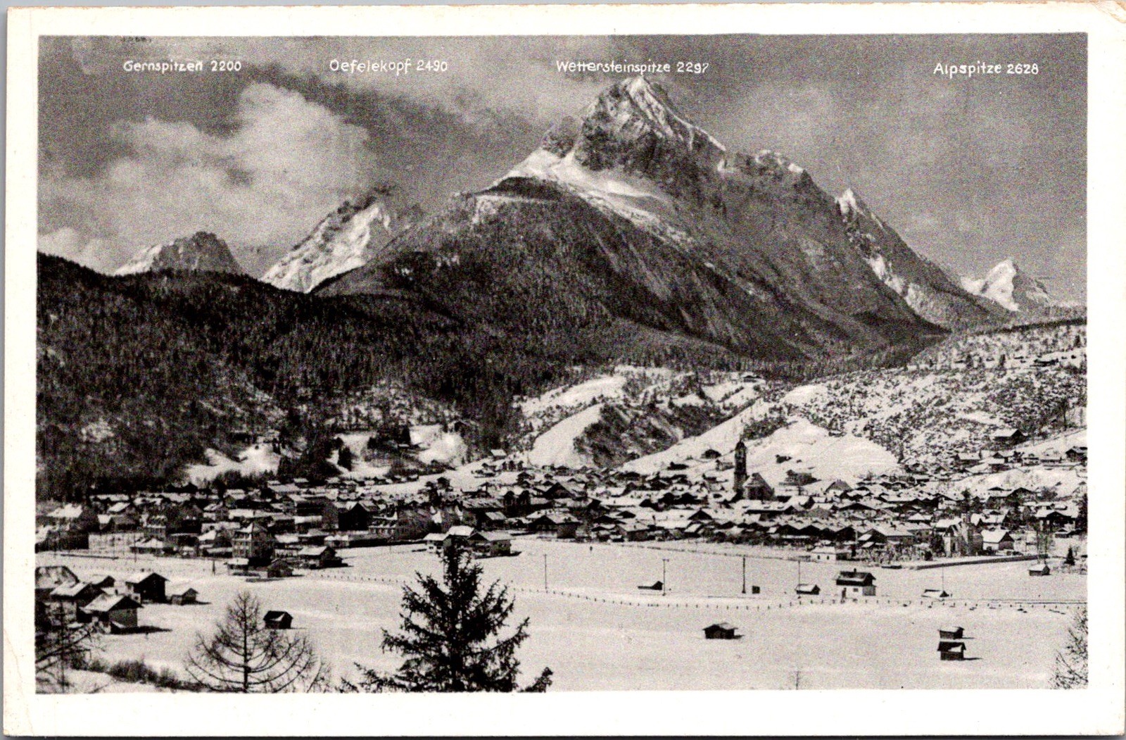 Mittenwald Germany Winter View Town Wetterstein Real Photo RPPC Postcard
