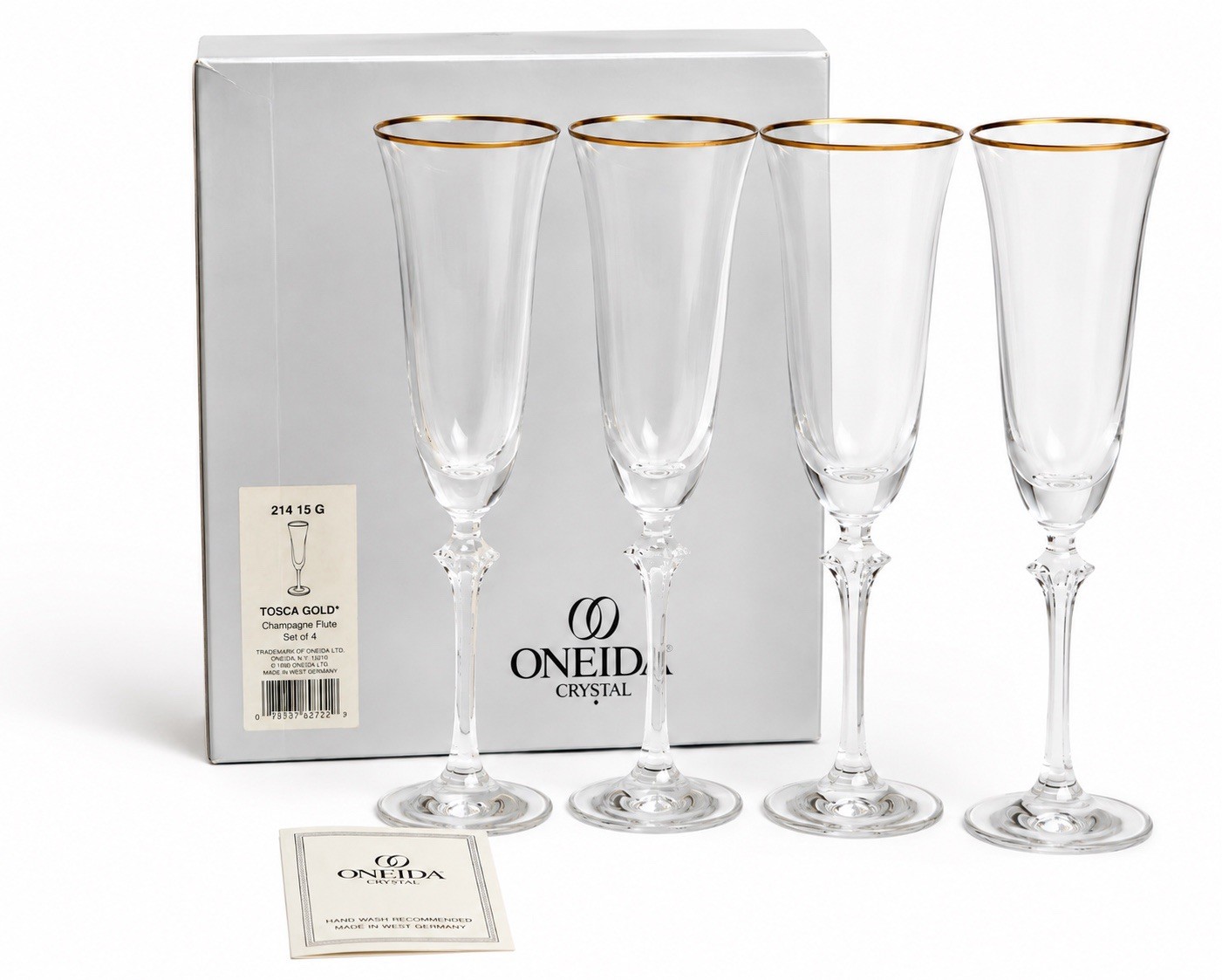 NEW Vintage Oneida Crystal Tosca Gold Champagne Flutes – Set of 4