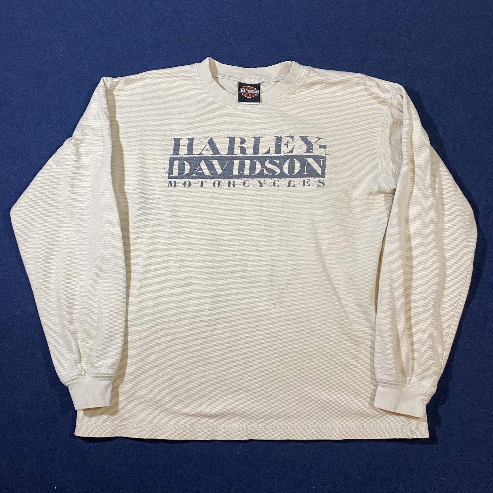 Vintage Y2K Harley Davidson Long Sleeve White Thermal Graphic Shirt Size Large
