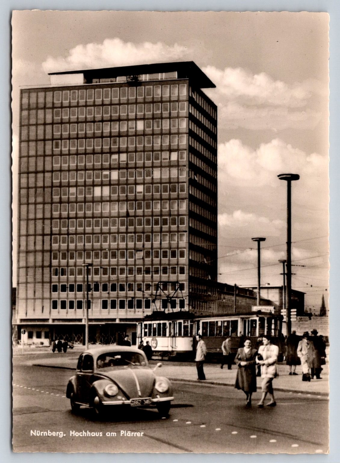 Nuremberg Germany Hochhaus am Plärrer RPPC 1950s Street Scene VW Beetle Tram