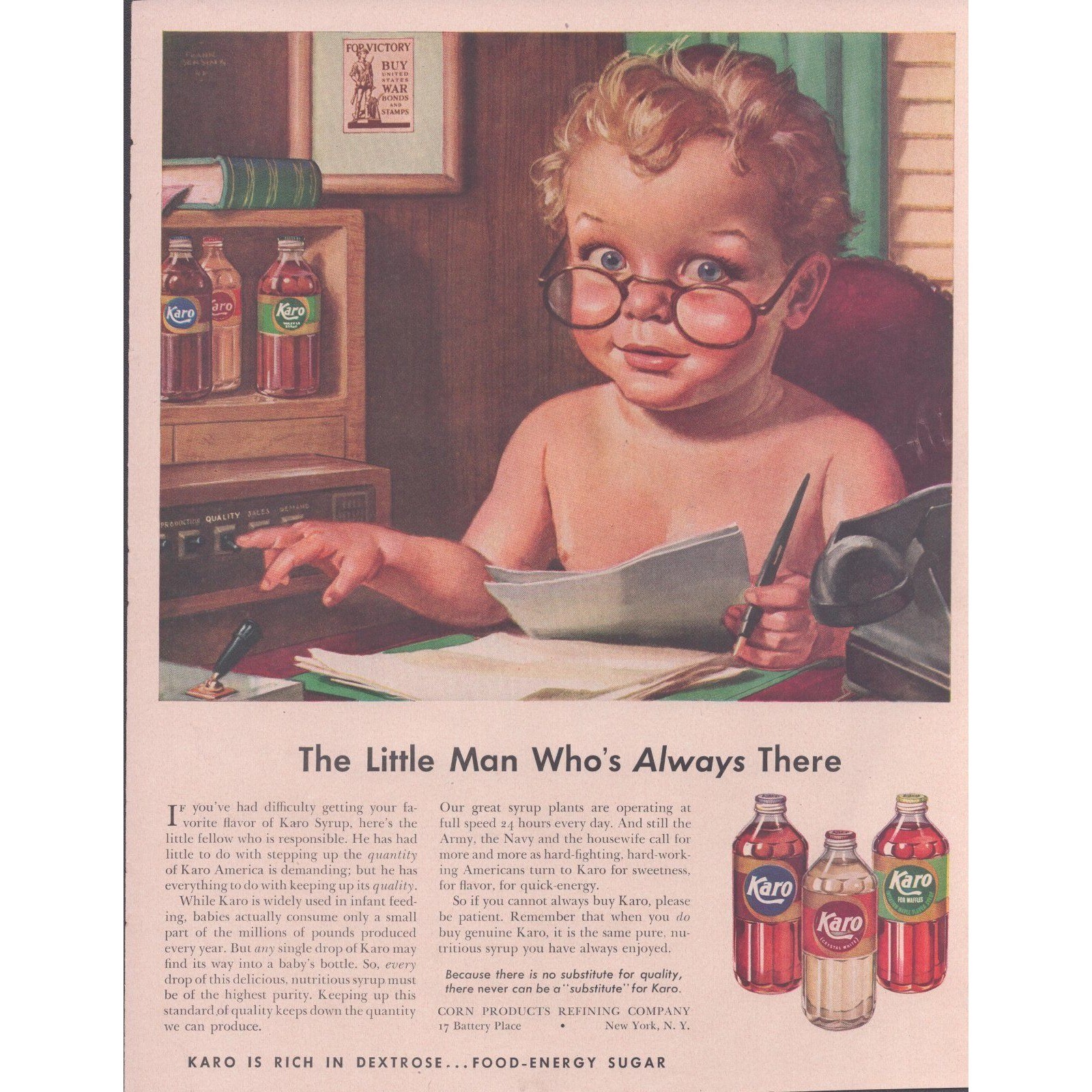 Vintage 1943 Karo Syrup Print Ad The Little Man Who\'s Always There WWII Era Art