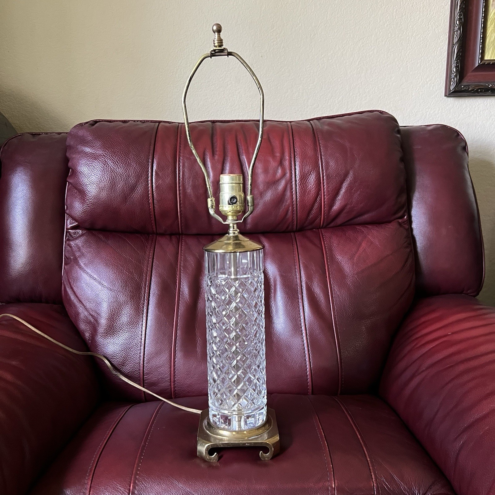 Vintage Galway Irish Crystal Leah Table Lamp Brass Cylinder Column Cut Glass