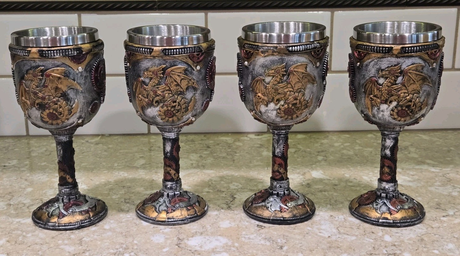 Pacific Giftware Steampunk Mechanical Gearwork Dragon Wine Goblet Decor Set Of 4 Pacific Giftware Steampunk Mechanical Gearwork Dragon Wine Goblet Decor Set Of 4