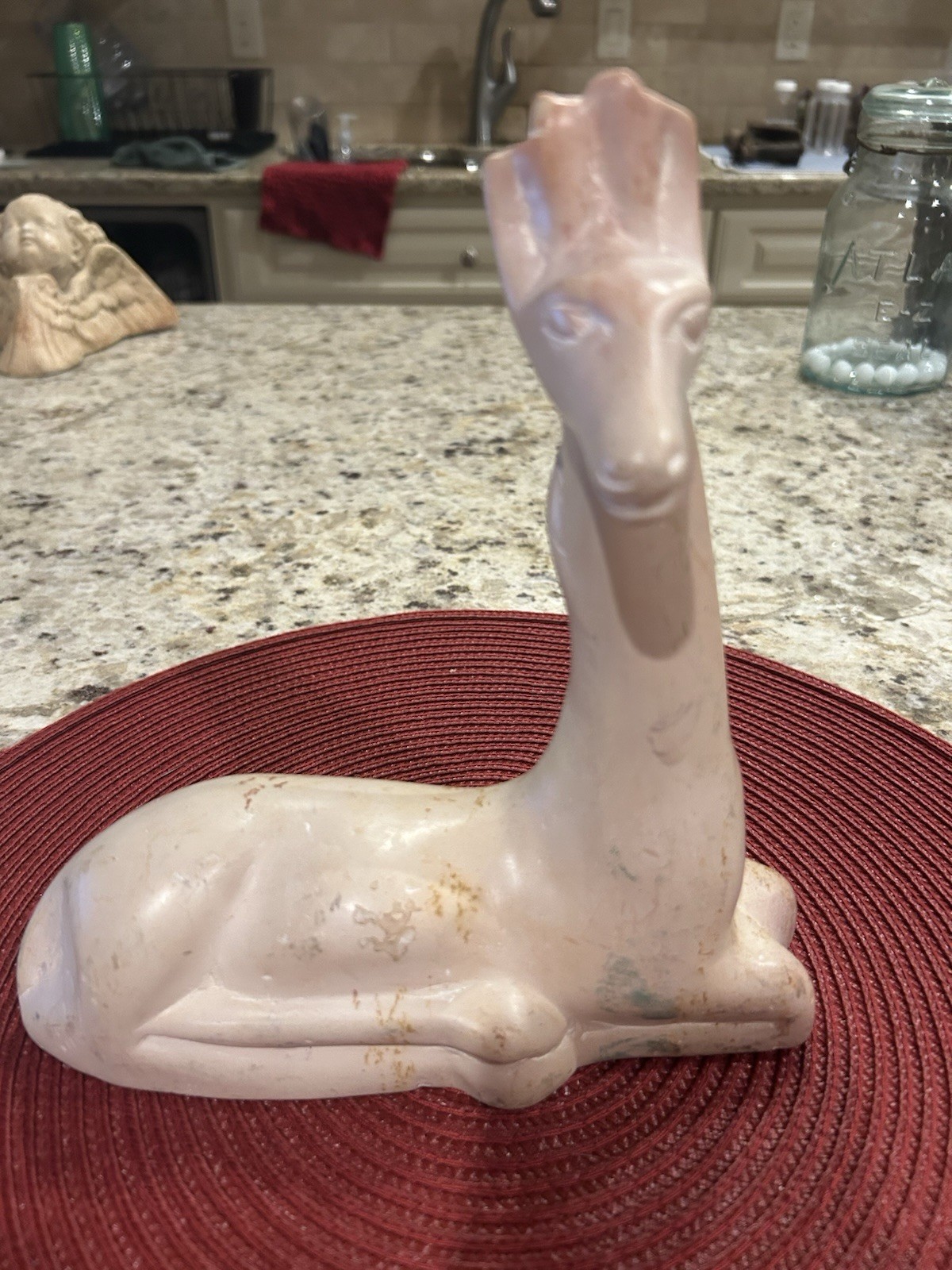 Pink Carved Stone Llama Crystal Animal Figurine Carving Sculpture