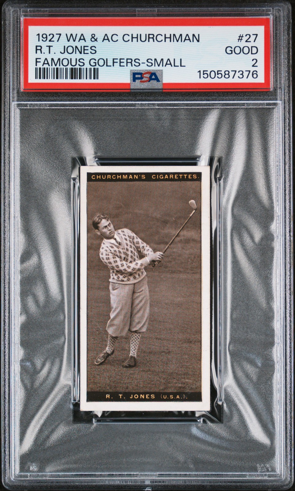 1927 W.A. & A.C. CHURCHMAN FAMOUS GOLFERS-SMALL #27 R.T. JONES PSA 2