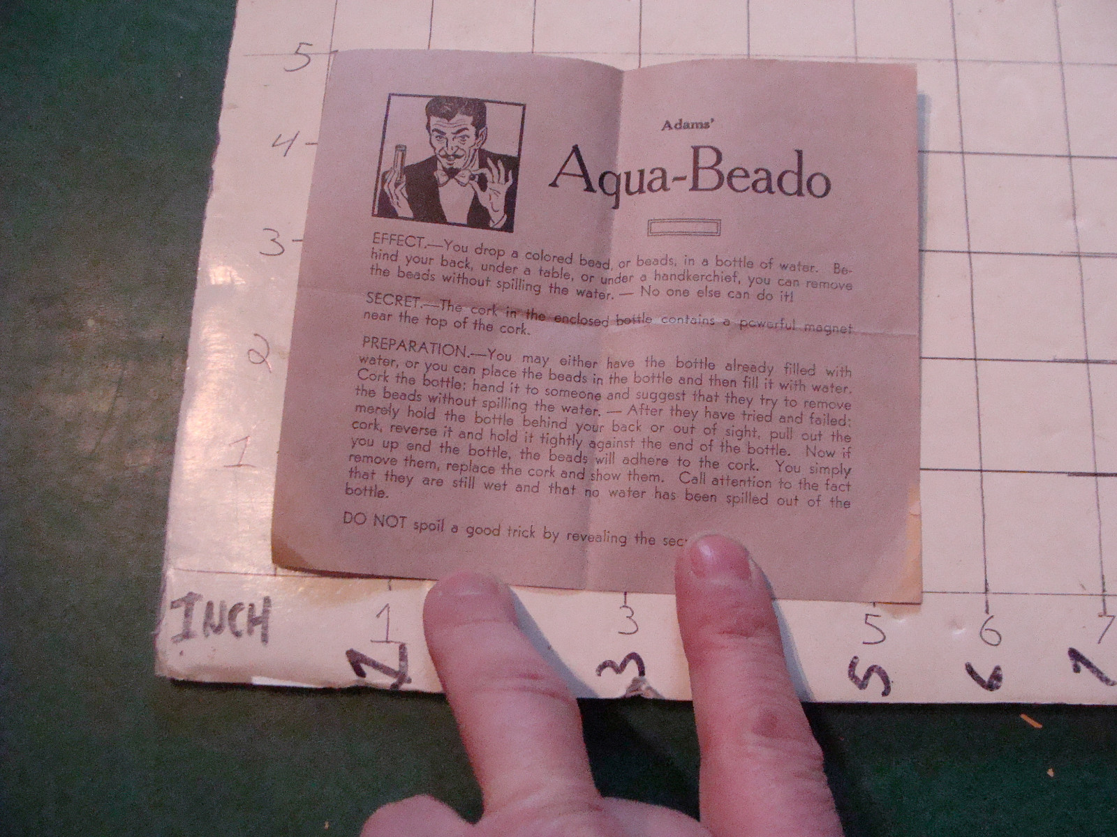vintage paper: TRICK INSTRUCTIONS only; circa 1950\'s: ADAMS\' AQUA-BEADO