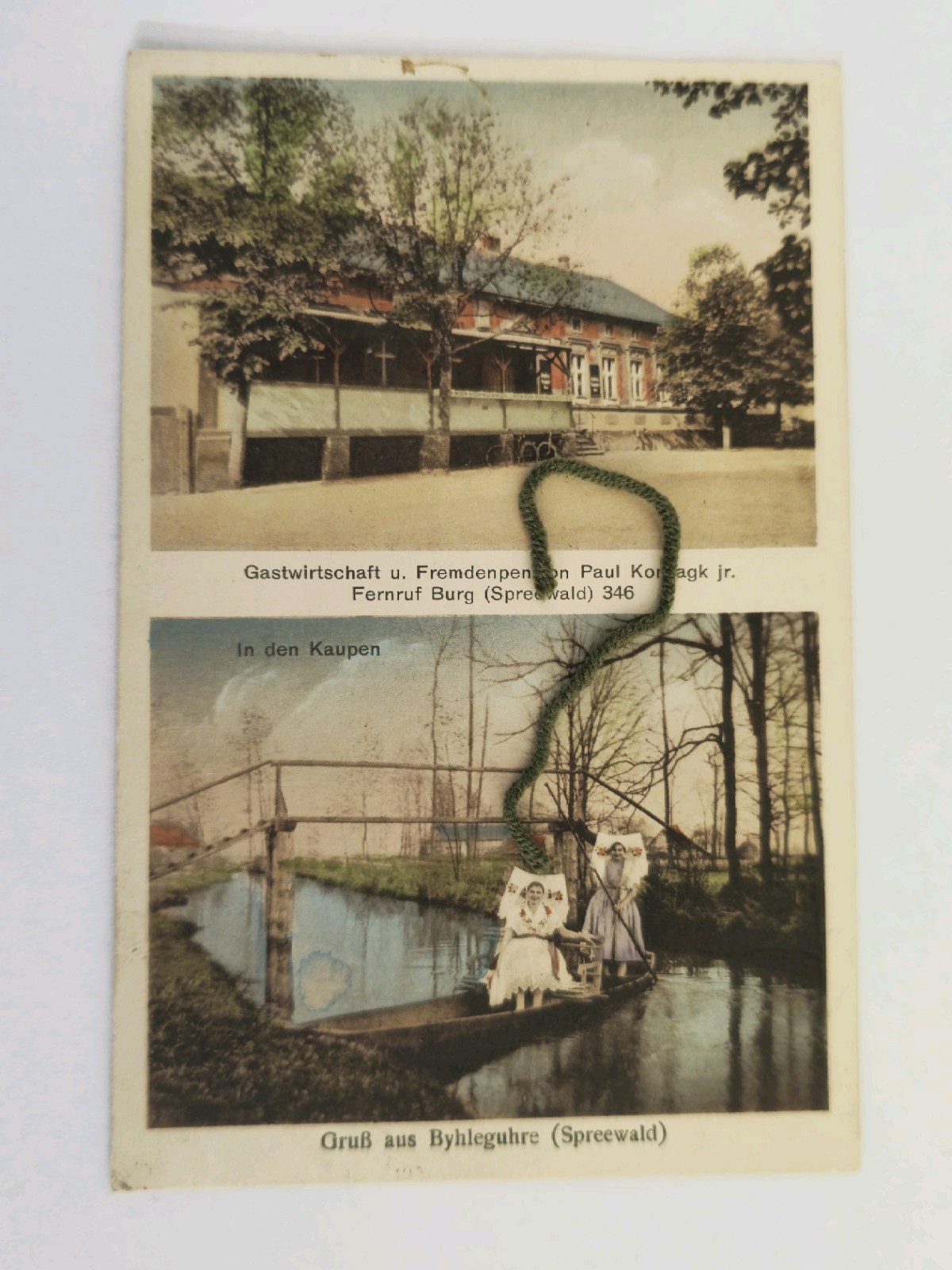 Postcard greetings from Byhleguhre restaurant Paul Konzagk Jr. expired 1931