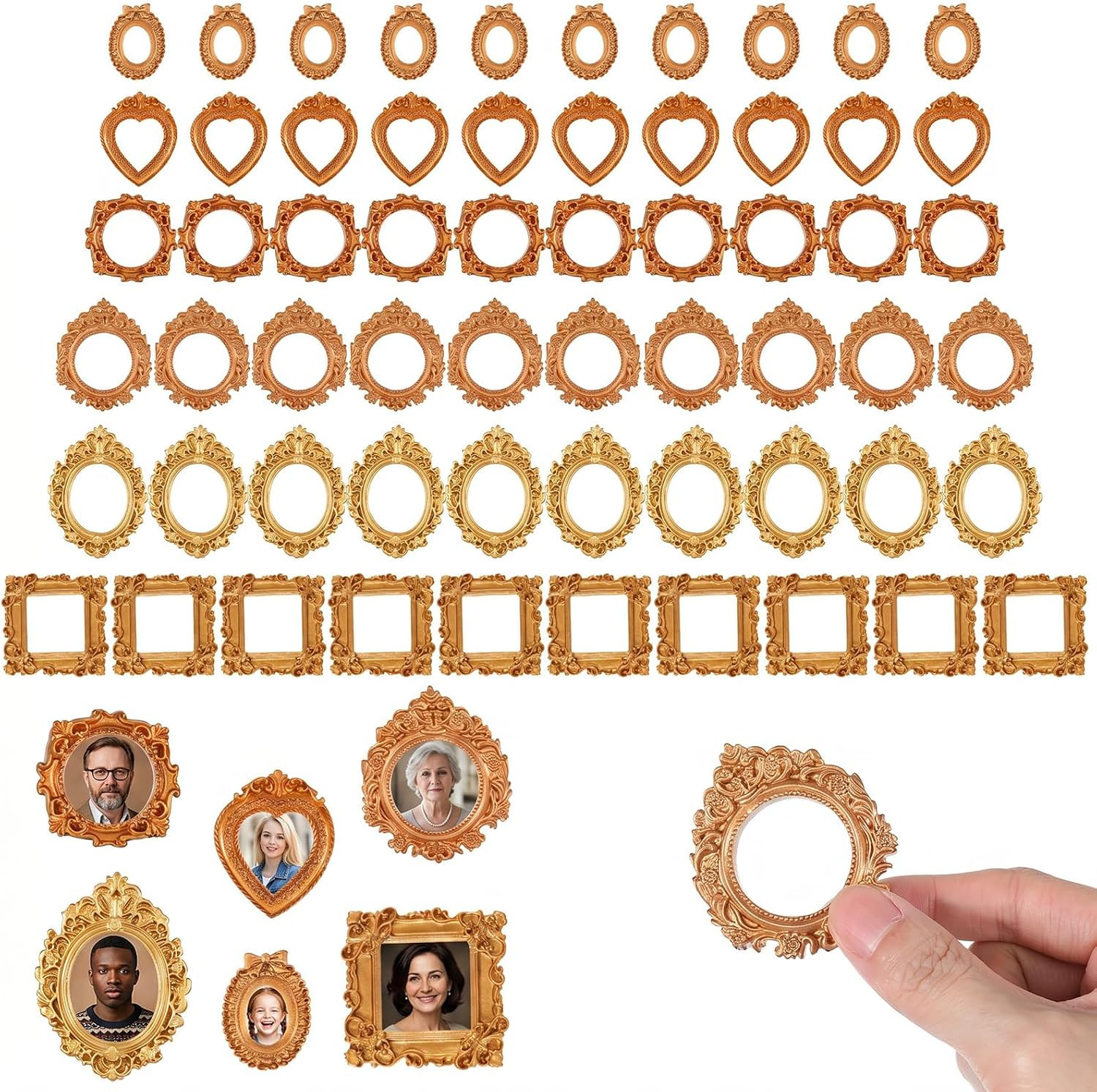 60 Pcs Mini Gold Frame, 6 Styles Vintage Mini Picture Frames Antique Tiny Gold F 60 Pcs Mini Gold Frame, 6 Styles Vintage Mini Picture Frames Antique Tiny Gold F
